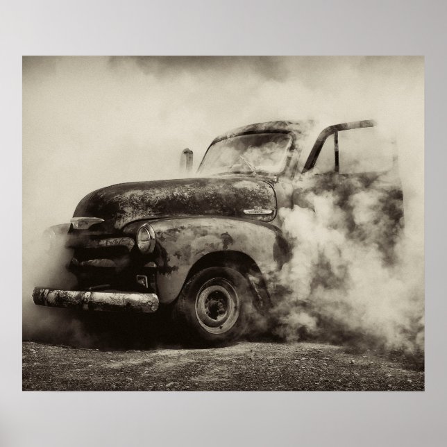 Vintage Lastbil Burnout Poster (Framsidan)