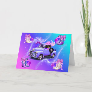 Vintage Lastbil Cowgirl Boots & Weenie Hund Card Kort