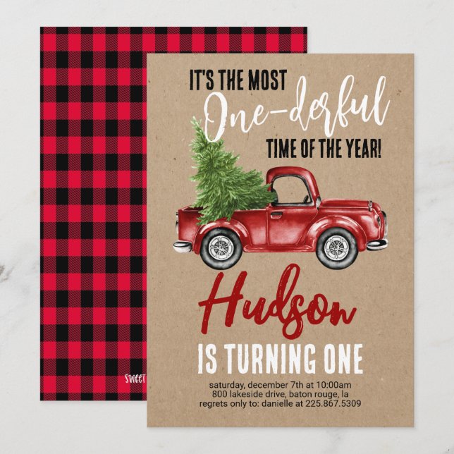 Vintage Lastbil: första födelsedag Inbjudningar (Fram/baksida)