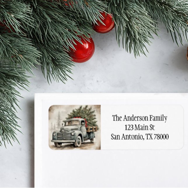 Vintage Lastbil Jul Returadress Etikett (Personalized Rustic Christmas Return Address Labels)