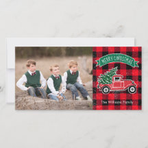 Vintage Lastbil Julgran Röd Buffalo Rutig