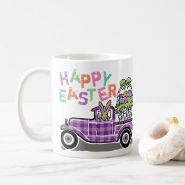 Vintage Lastbil Lila Gingham Glad påsk Bunny Kaffemugg