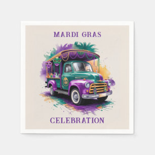 Vintage Lastbil Mardi Gras Firande Pappersservett