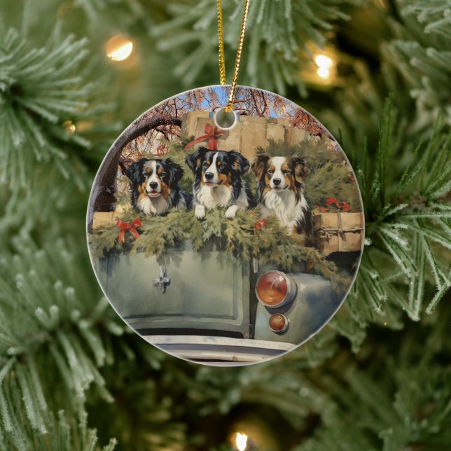 Vintage Lastbil med Australian shepherd Ornament (Träd)