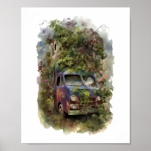 Vintage Lastbil med blommor Poster