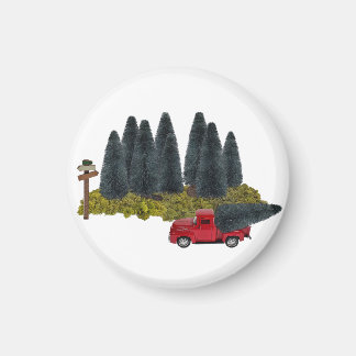 Vintage Lastbil med Julgran Magnet
