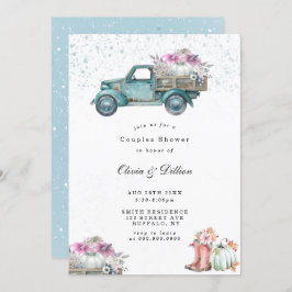 Vintage Lastbil och Pumpkin Par Shower Inbjudnings