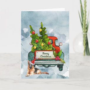 Vintage lastbil och tyska Shepherd Watercolor Art Kort