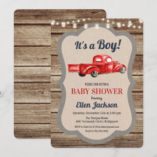 Vintage lastbil pojke baby shower inbjudan