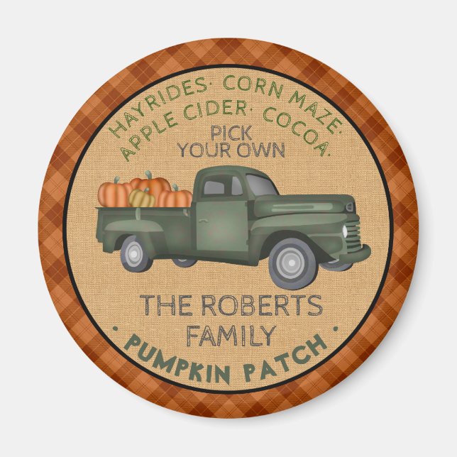 Vintage Lastbil Pumpkin Patch Farm Rustic Fall Pla Magnet (Framsidan)