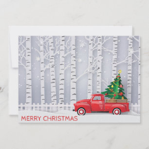 Vintage Lastbil Red Forest Modern Cliart Digital Julkort