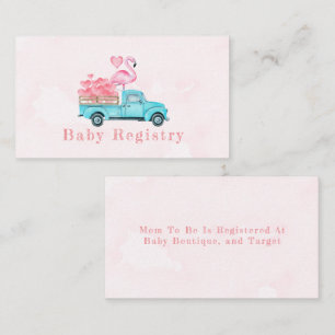 Vintage Lastbil Rosa Flamingo Baby Shower Registry Visitkort