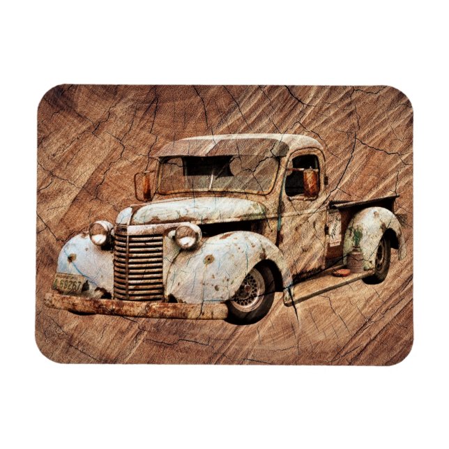 Vintage Lastbil Rustic Wood Magnet (Horisontell)