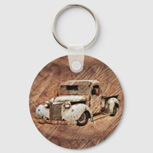 Vintage Lastbil Rustic Wood Nyckelring