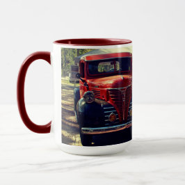 Vintage lastbil vid rustik bensinstation  mugg