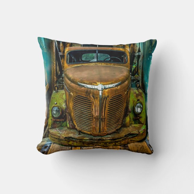Vintage Lastbil Whiskey Barrels Kudde (Framsida)