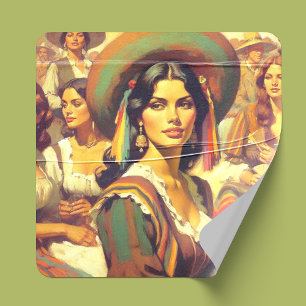 Vintage Latina Woman Painting Fyrkantigt Klistermärke