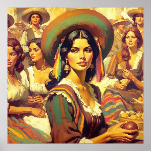 Vintage Latina Woman Painting Poster (Framsidan)