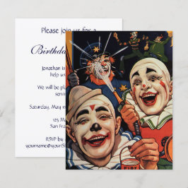 Vintage Laughing Circus Clowns Födelsedagsfest Inbjudningar