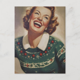 Vintage Laughing Woman-jul Vykort
