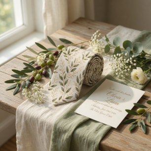 Vintage Laurbärblad Botanisk Akvarell Slips