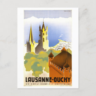Vintage Lausanne-Ouchy, Schweiz, reseposter Vykort