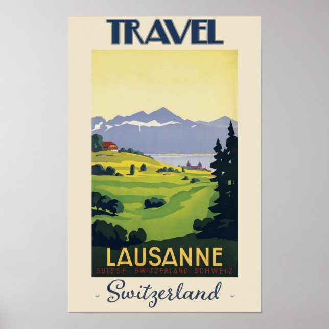 Vintage Lausanne Schweiz Travel Poster (Framsidan)
