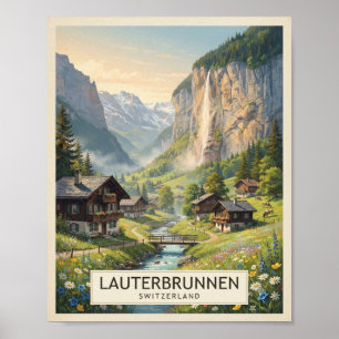 Vintage Lauterbrunnen Schweiz Reseposter Poster