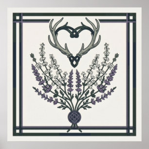 Vintage Lavendel Bouquet och Hjortron Antik Konst Poster