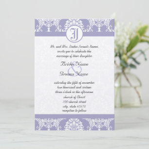 Vintage Lavendel Damask Dina Foto Bröllopsinbjudni Inbjudningar