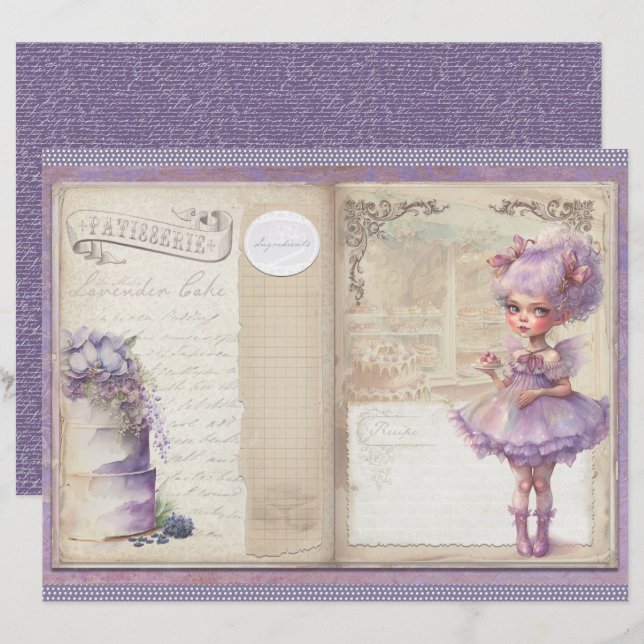 Vintage Lavendel Pappersark för Journal (Fram/baksida)