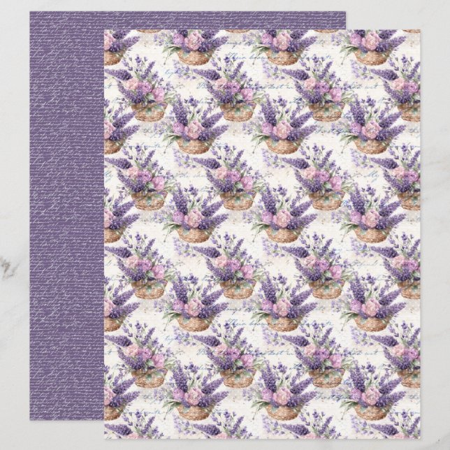 Vintage Lavendel Pappersark för Journal (Fram/baksida)