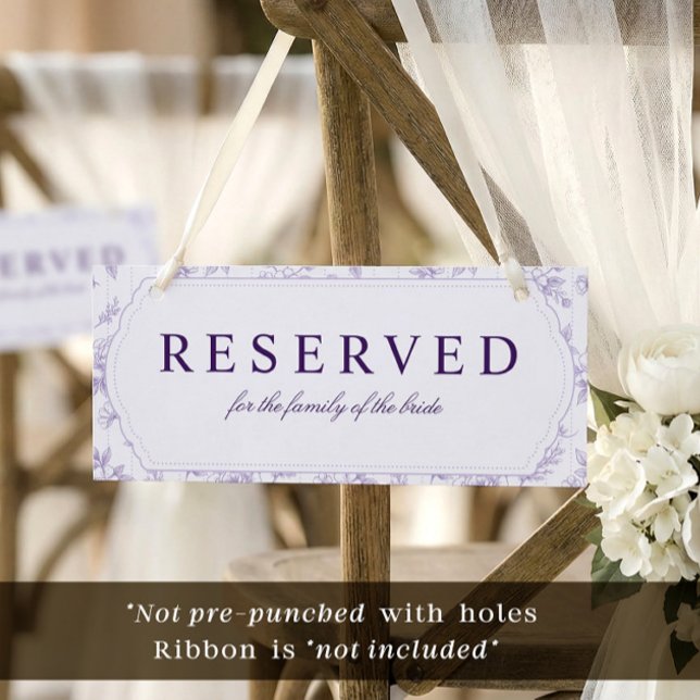 Vintage Lavendel Reserverad Hängande Stols Skylt (Lavender light purple vintage French floral reserved chair sign.)