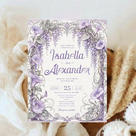 Vintage Lavendel Wisteria Bröllop Romantisk Blomma Inbjudningar