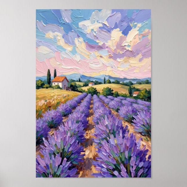 Vintage Lavendelfält Impressionistisk Konst Poster (Framsidan)