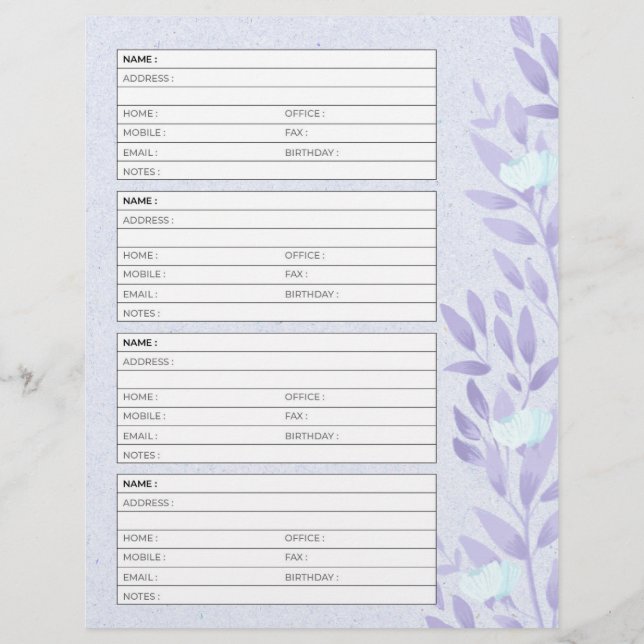 Vintage lavender adress bok sida (Baksida)