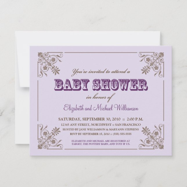 Vintage Lavender Baby Shower-inbjudan Inbjudningar (Framsida)
