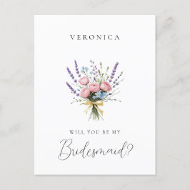 Vintage Lavender Blommigt Bridesmaid Frieri Vykort