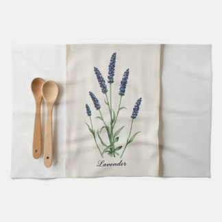 Vintage Lavender Botanical Watercolor Linen Kökshandduk