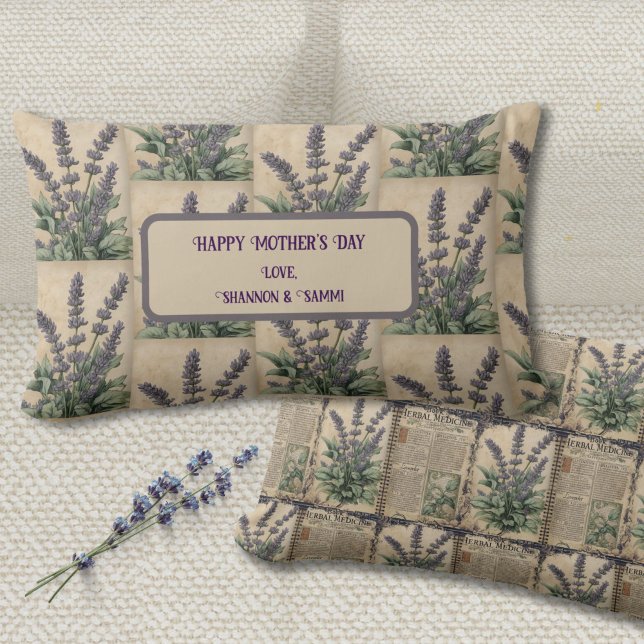 Vintage Lavender botaniskt accent Lumbarkudde (Vintage Lavender Lumbar Pillow Gift for Mom, Garden Lovers, or Kitchen Witches)