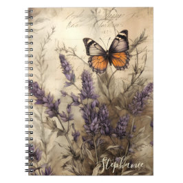 Vintage Lavender Butterfly Illustration Anteckningsbok