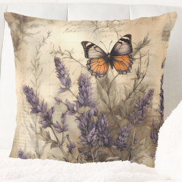 Vintage Lavender Butterfly Illustration Kudde