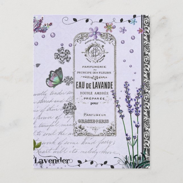 Vintage Lavender Collage Vykort (Framsida)
