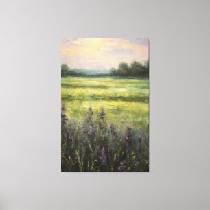 Vintage Lavender Fält Oljemålning på Canvas