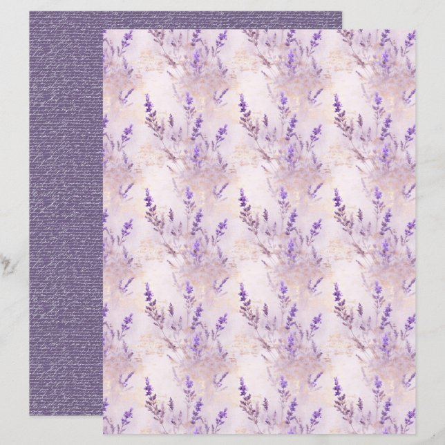 Vintage Lavender Journal Paper Sheet (Fram/baksida)