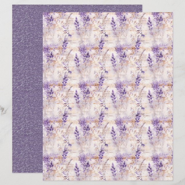 Vintage Lavender Journal Paper Sheet (Fram/baksida)