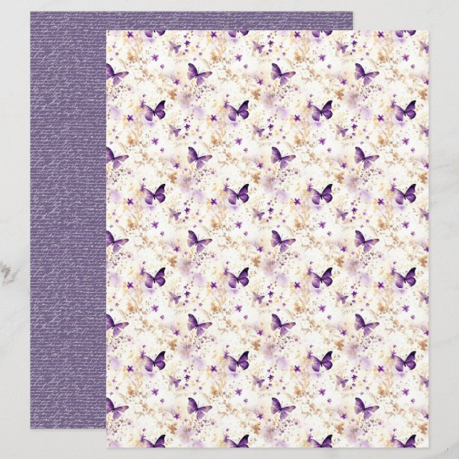 Vintage Lavender Journal Paper Sheet (Fram/baksida)