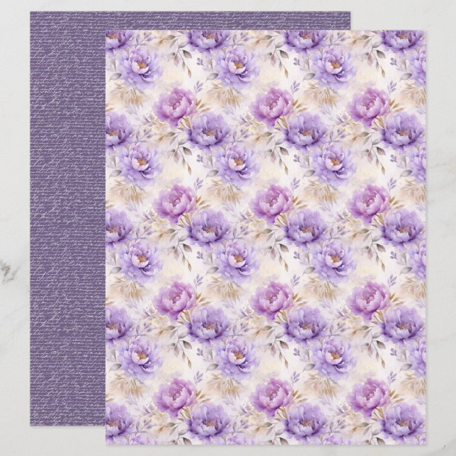 Vintage Lavender Journal Paper Sheet (Fram/baksida)