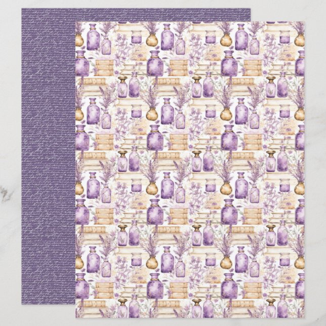 Vintage Lavender Journal Paper Sheet (Fram/baksida)