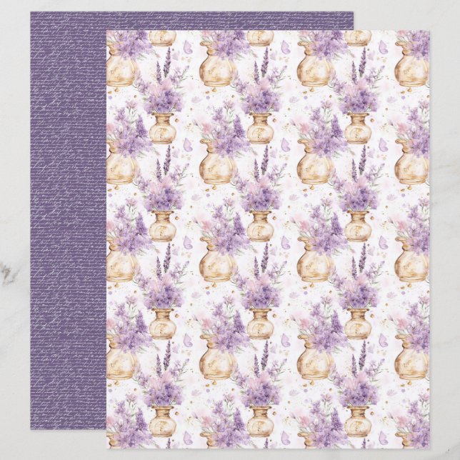 Vintage Lavender Journal Paper Sheet (Fram/baksida)